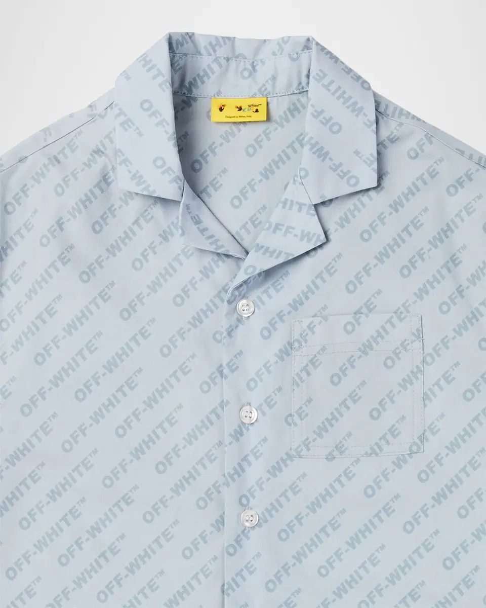 Off-White Boy's Logo AOP Bowling Shirt, Size 4-12 | Thumbnail 3 Off-White Boy's Logo AOP Bowling Shirt, Size 4-12 | Thumbnail 3