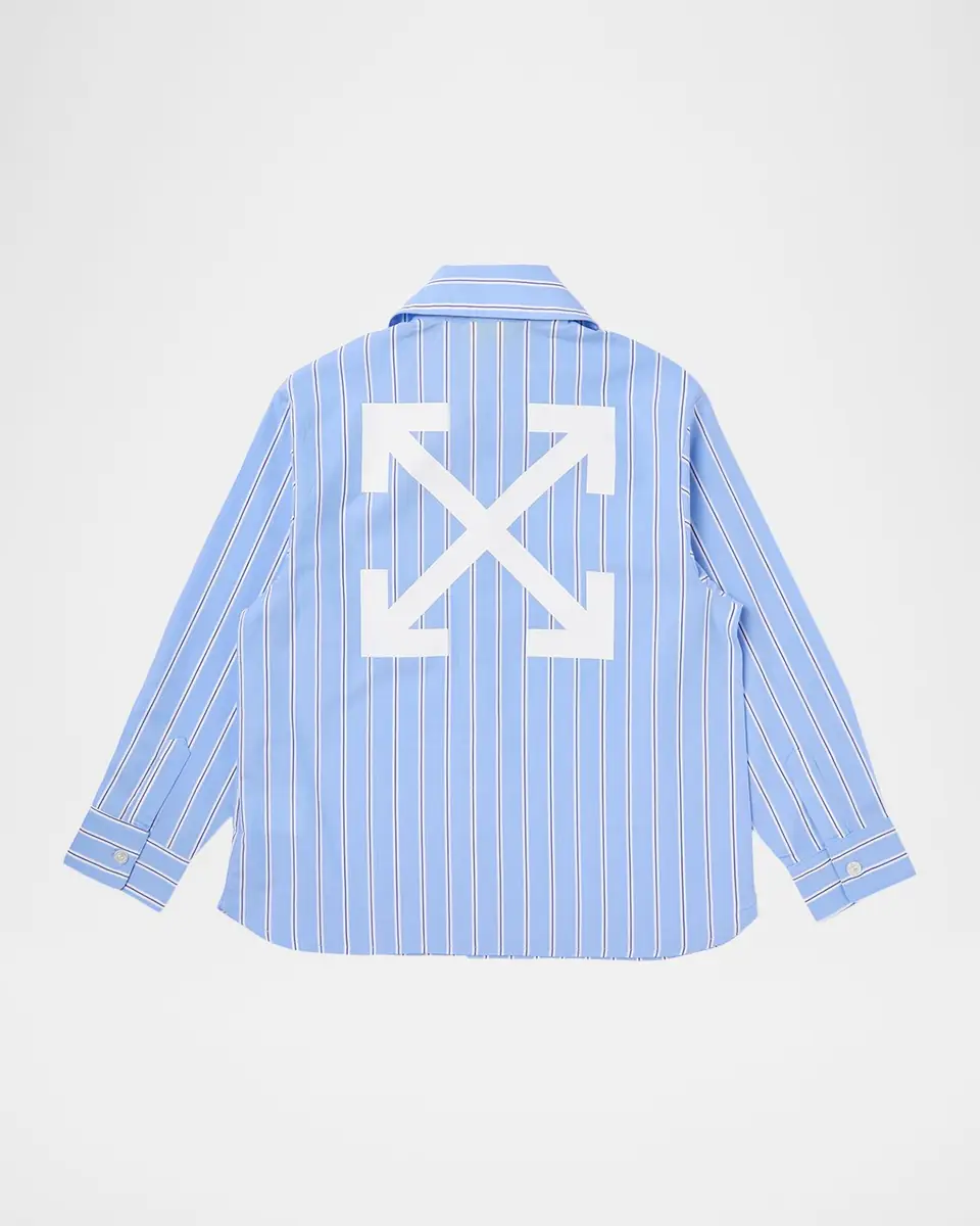 Off-White Boy's OW Embroidered Stripe Button-Down Shirt, Size 4-12 | Thumbnail 2
