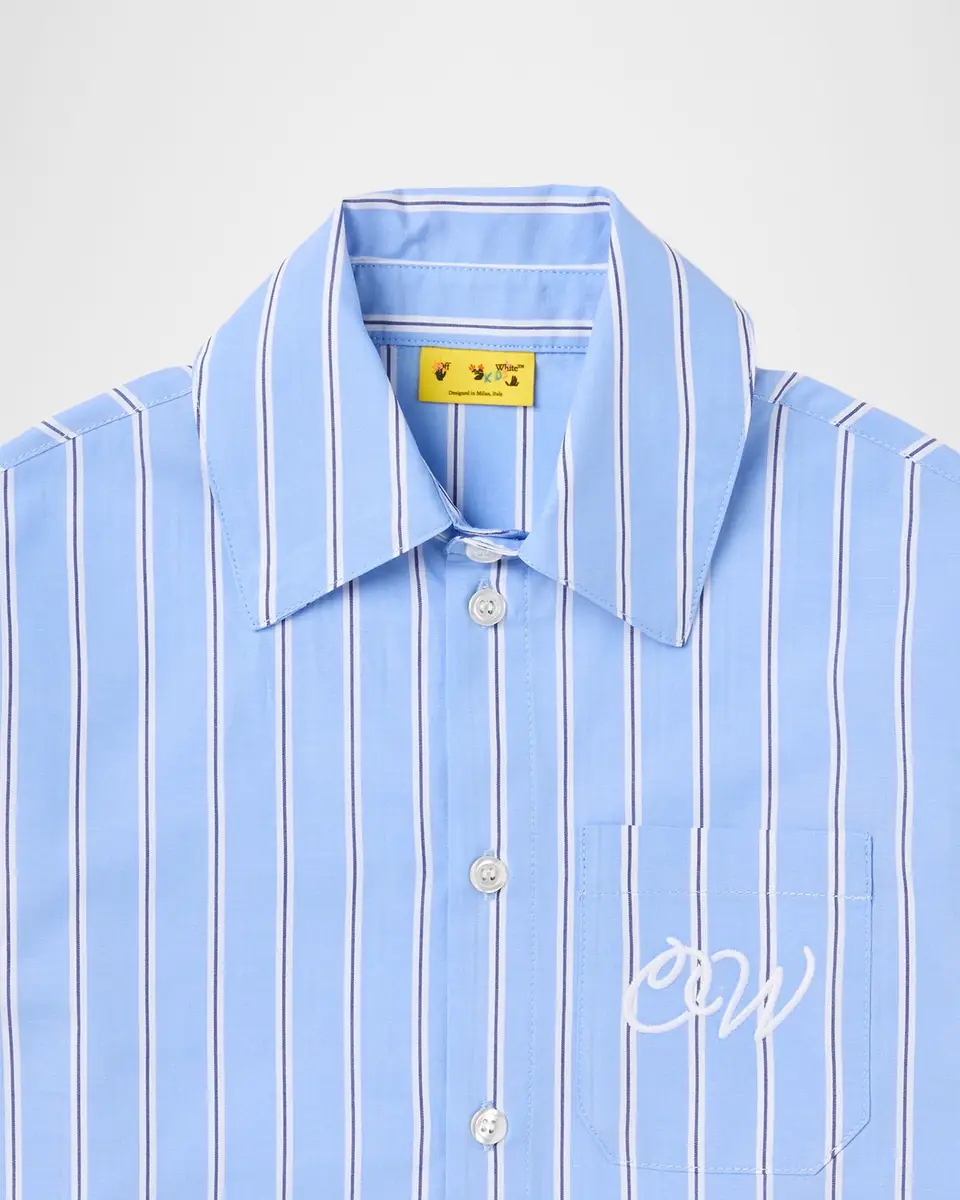 Off-White Boy's OW Embroidered Stripe Button-Down Shirt, Size 4-12 | Thumbnail 3