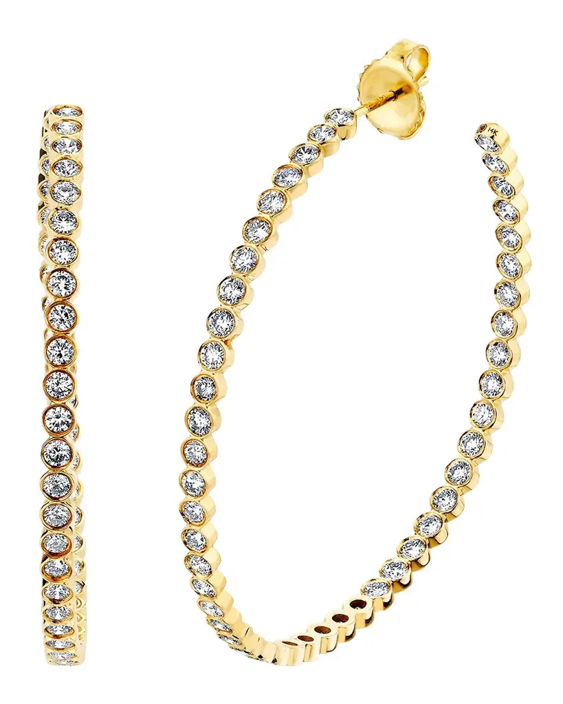 Sydney Evan 14K Yellow Gold 2mm Diamond Bezel Hoop Earrings | Image 1 Sydney Evan 14K Yellow Gold 2mm Diamond Bezel Hoop Earrings | Image 1