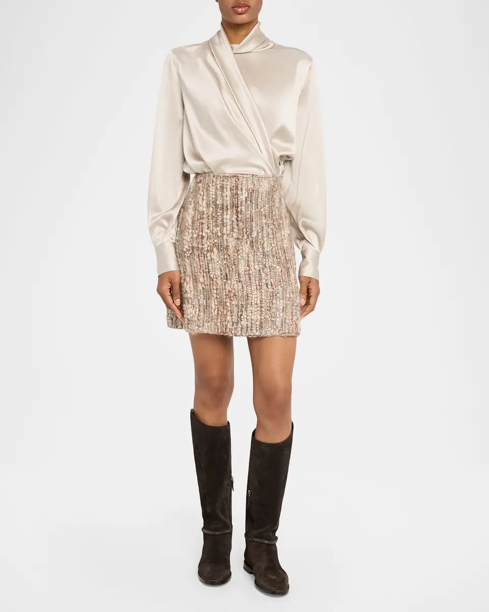 Brunello Cucinelli Draped Wrap Satin Blouse | Thumbnail 2 Brunello Cucinelli Draped Wrap Satin Blouse | Thumbnail 2