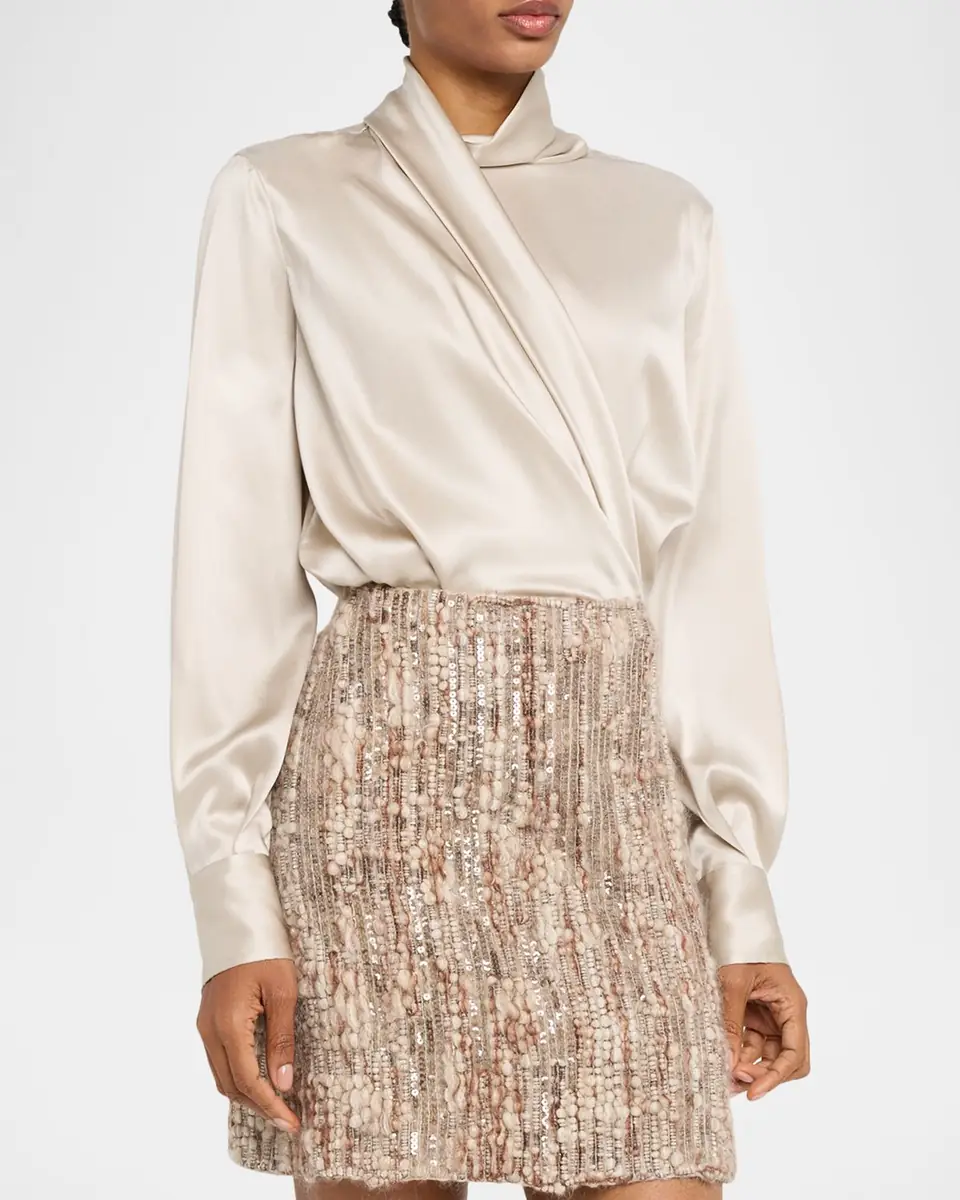 Brunello Cucinelli Draped Wrap Satin Blouse | Thumbnail 4 Brunello Cucinelli Draped Wrap Satin Blouse | Thumbnail 4