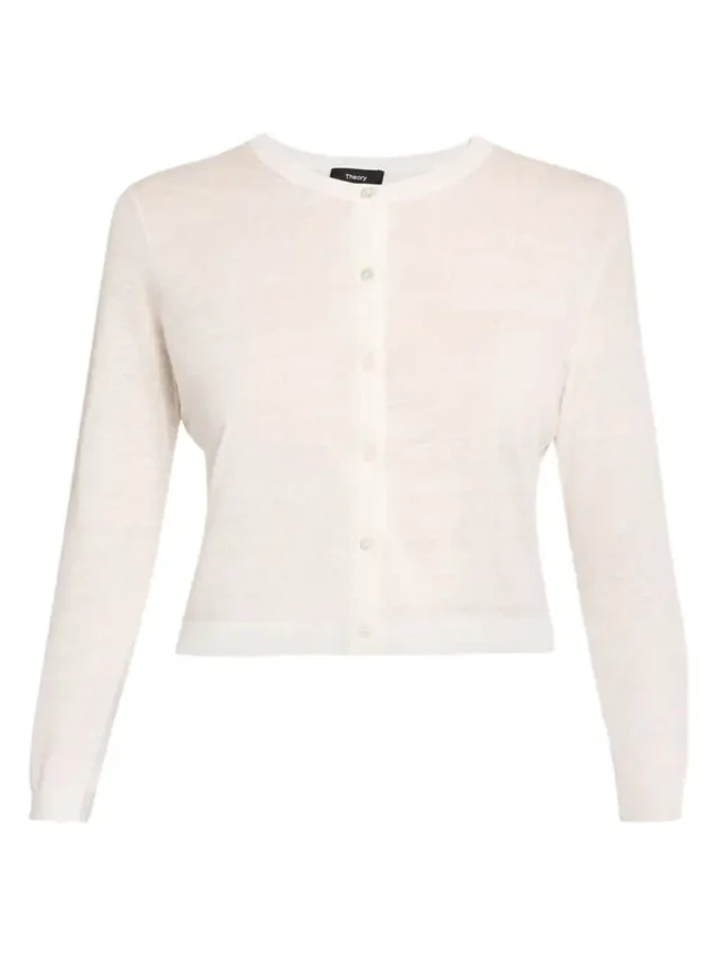 Theory Cropped Linen-Blend Cardigan