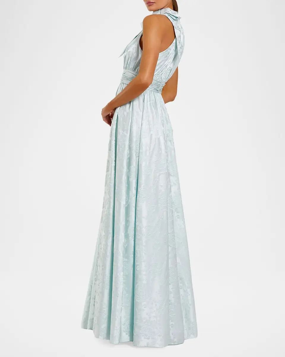 Mac Duggal Bow-Embellished Floral Brocade Halter Gown | Thumbnail 2 Mac Duggal Bow-Embellished Floral Brocade Halter Gown | Thumbnail 2