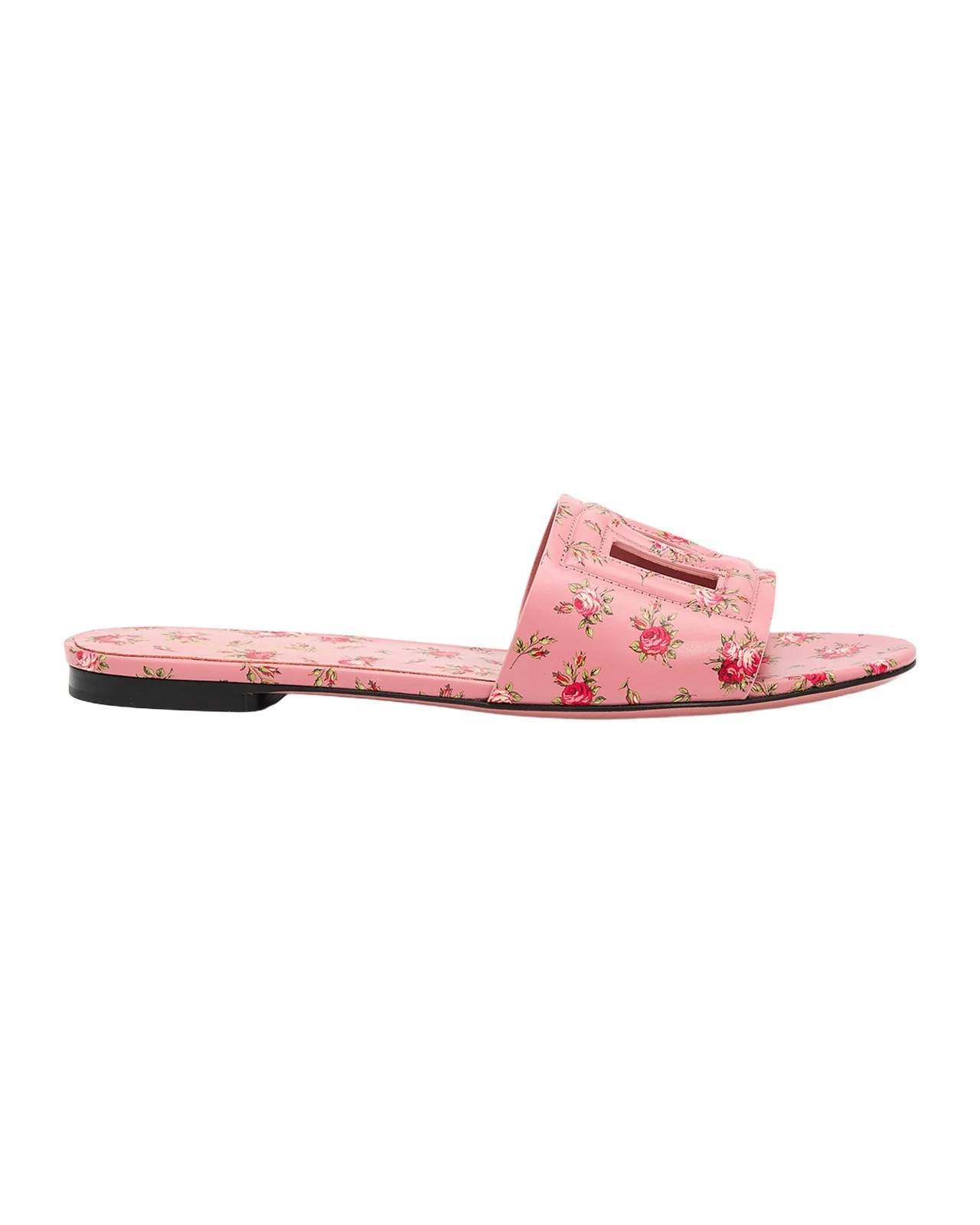 DG Interlock Floral-Printed Leather Slide Sandals