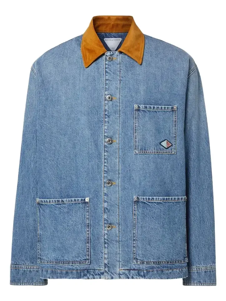 Suede-trimmed padded denim jacket Suede-trimmed padded denim jacket