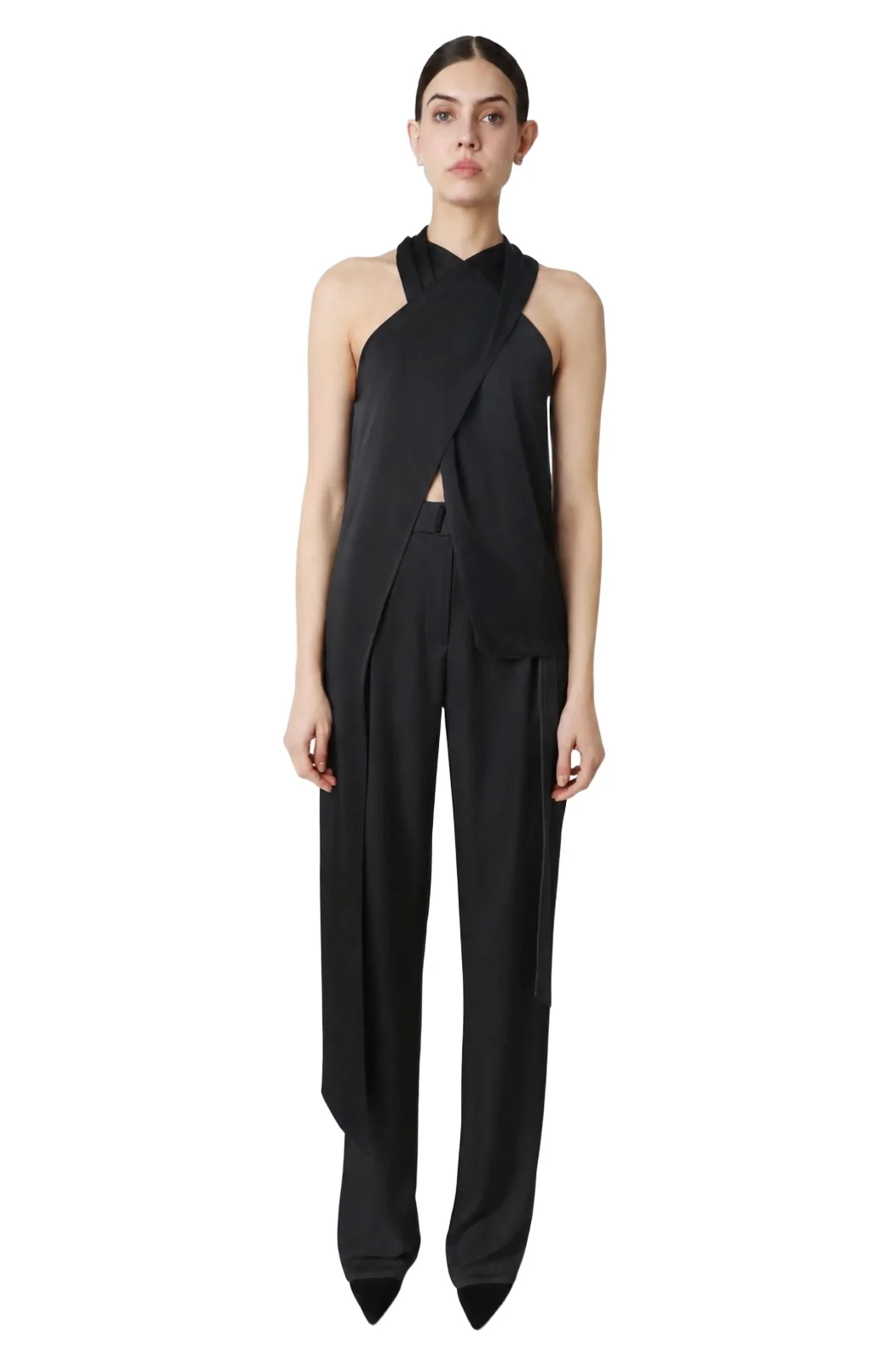 Lightweight Satin Cross Halterneck Sash Top Lightweight Satin Cross Halterneck Sash Top