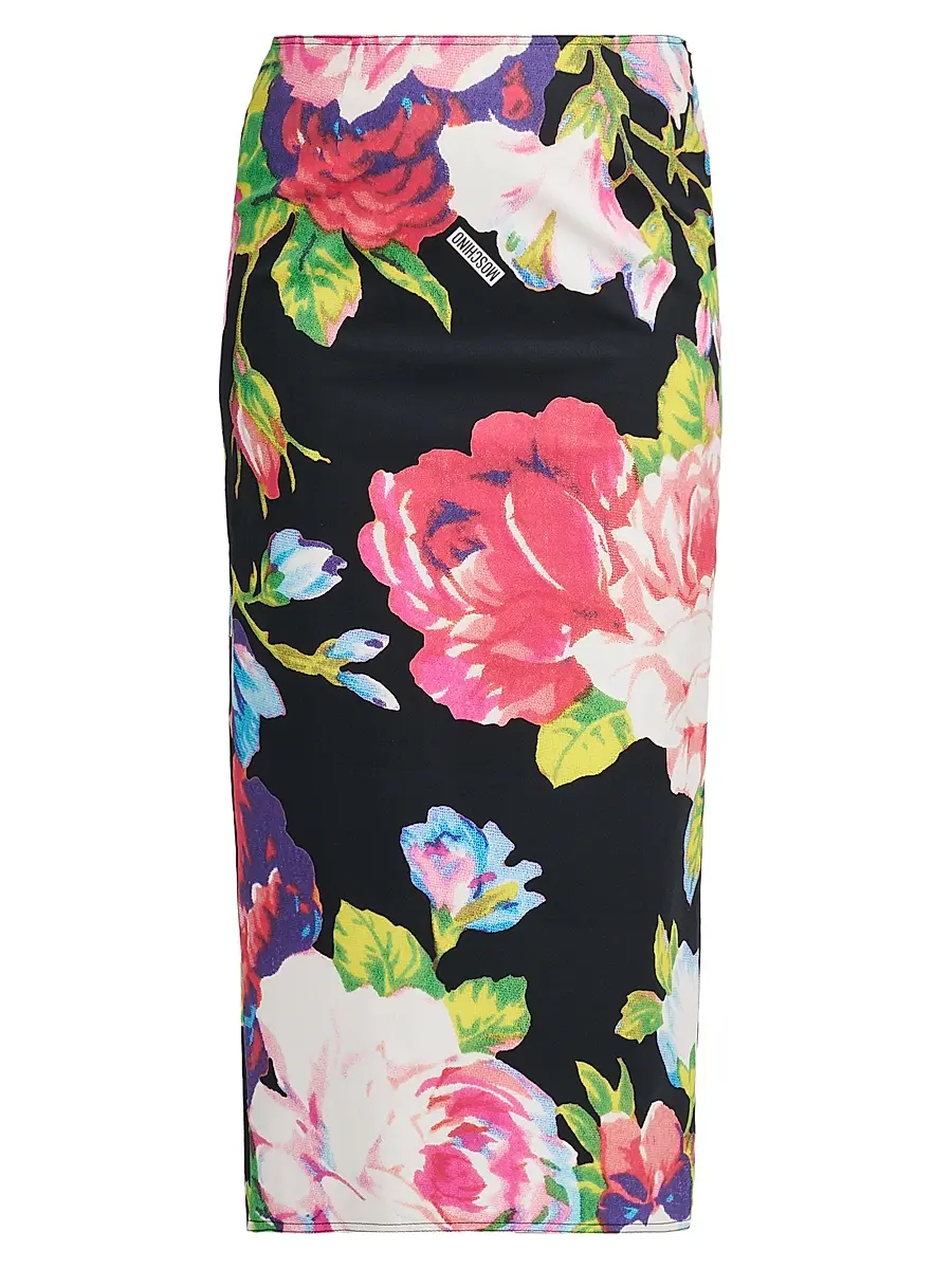 MOSCHINO Women's Floral Stretch-Cotton Pencil Skirt - Multi Black | Image 1 MOSCHINO Women's Floral Stretch-Cotton Pencil Skirt - Multi Black | Image 1