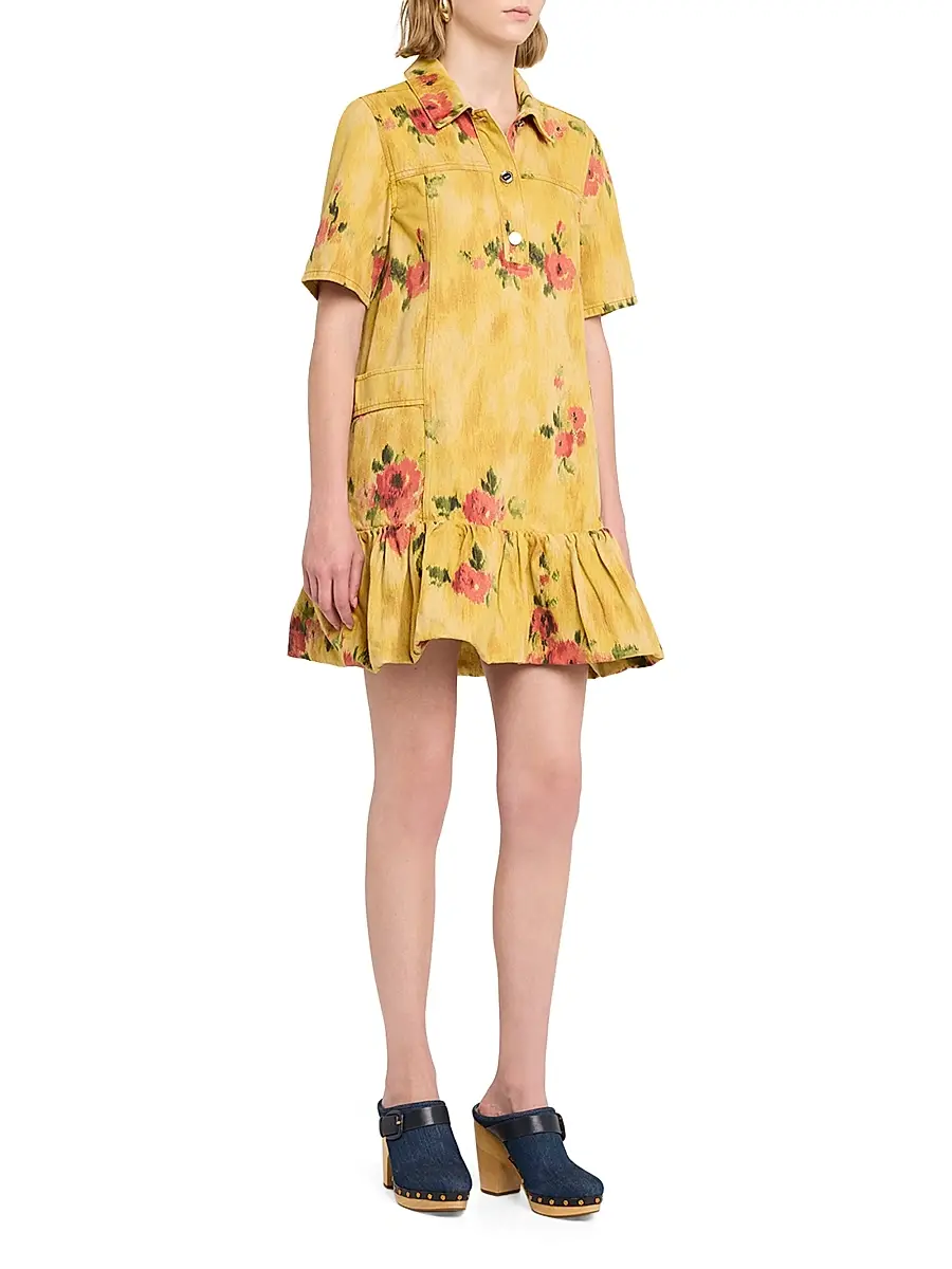 Ganni Women's Floral Print Denim Minidress | Thumbnail 3 Ganni Women's Floral Print Denim Minidress | Thumbnail 3