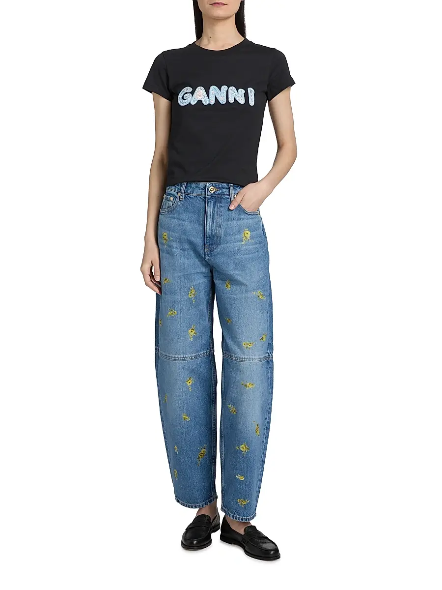Ganni Women's Basic Cotton Jersey Logo Baby T-Shirt | Thumbnail 2 Ganni Women's Basic Cotton Jersey Logo Baby T-Shirt | Thumbnail 2