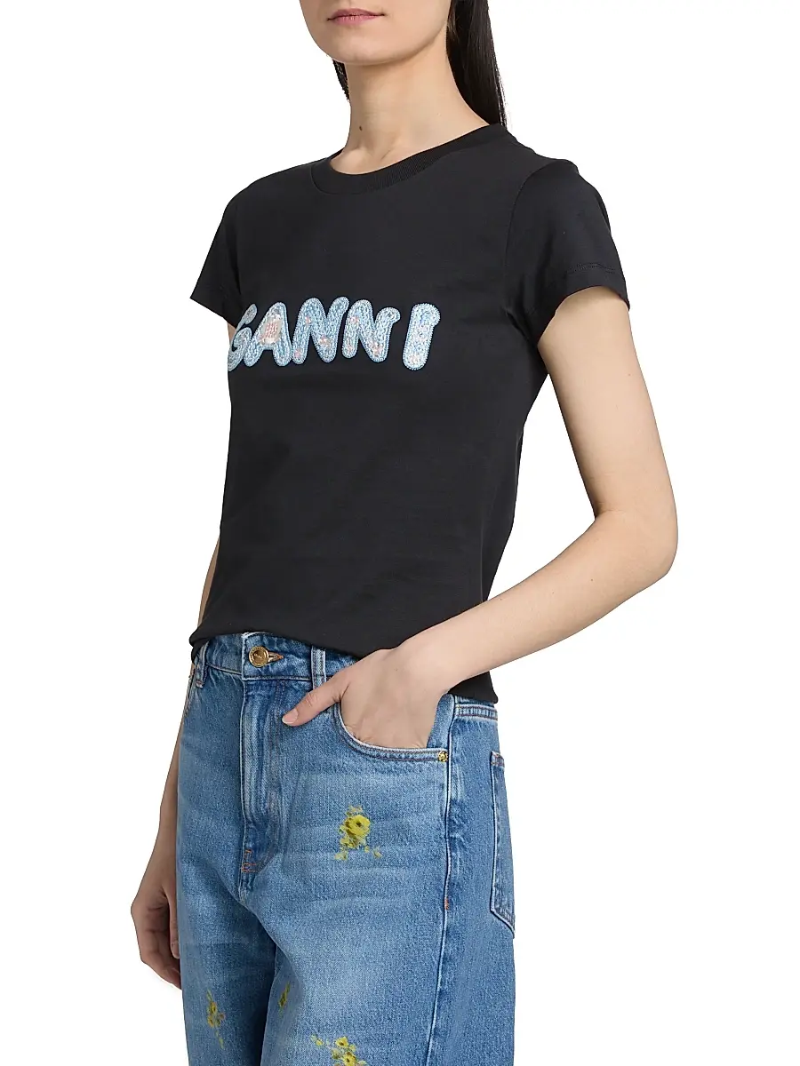 Ganni Women's Basic Cotton Jersey Logo Baby T-Shirt | Thumbnail 4 Ganni Women's Basic Cotton Jersey Logo Baby T-Shirt | Thumbnail 4