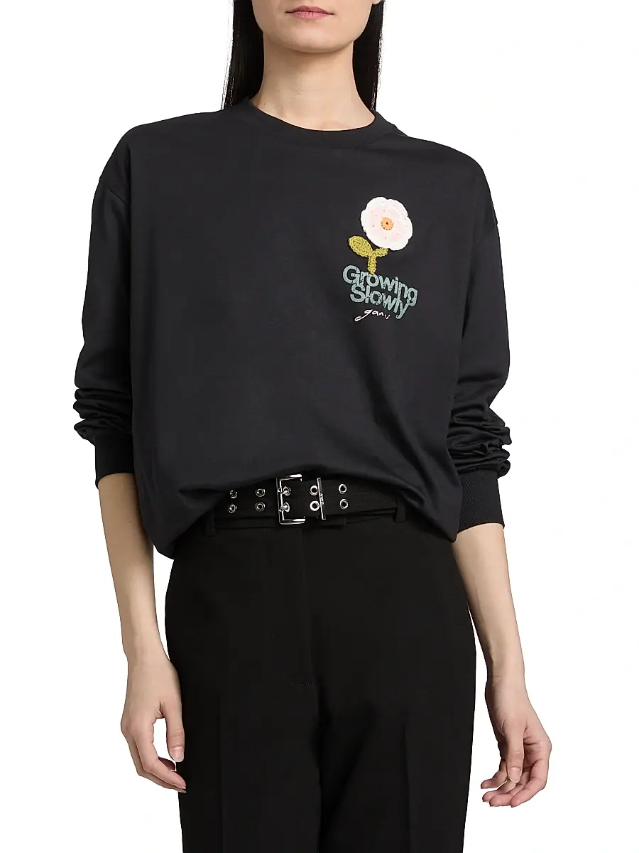 Ganni Women's Embellished Cotton-Jersey Crewneck Sweatshirt | Thumbnail 3 Ganni Women's Embellished Cotton-Jersey Crewneck Sweatshirt | Thumbnail 3