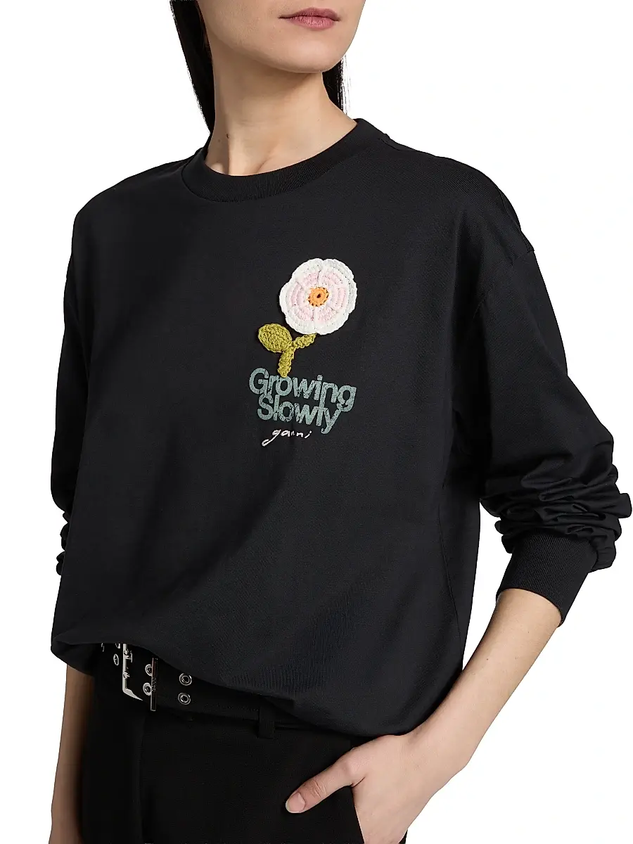 Ganni Women's Embellished Cotton-Jersey Crewneck Sweatshirt | Thumbnail 6 Ganni Women's Embellished Cotton-Jersey Crewneck Sweatshirt | Thumbnail 6