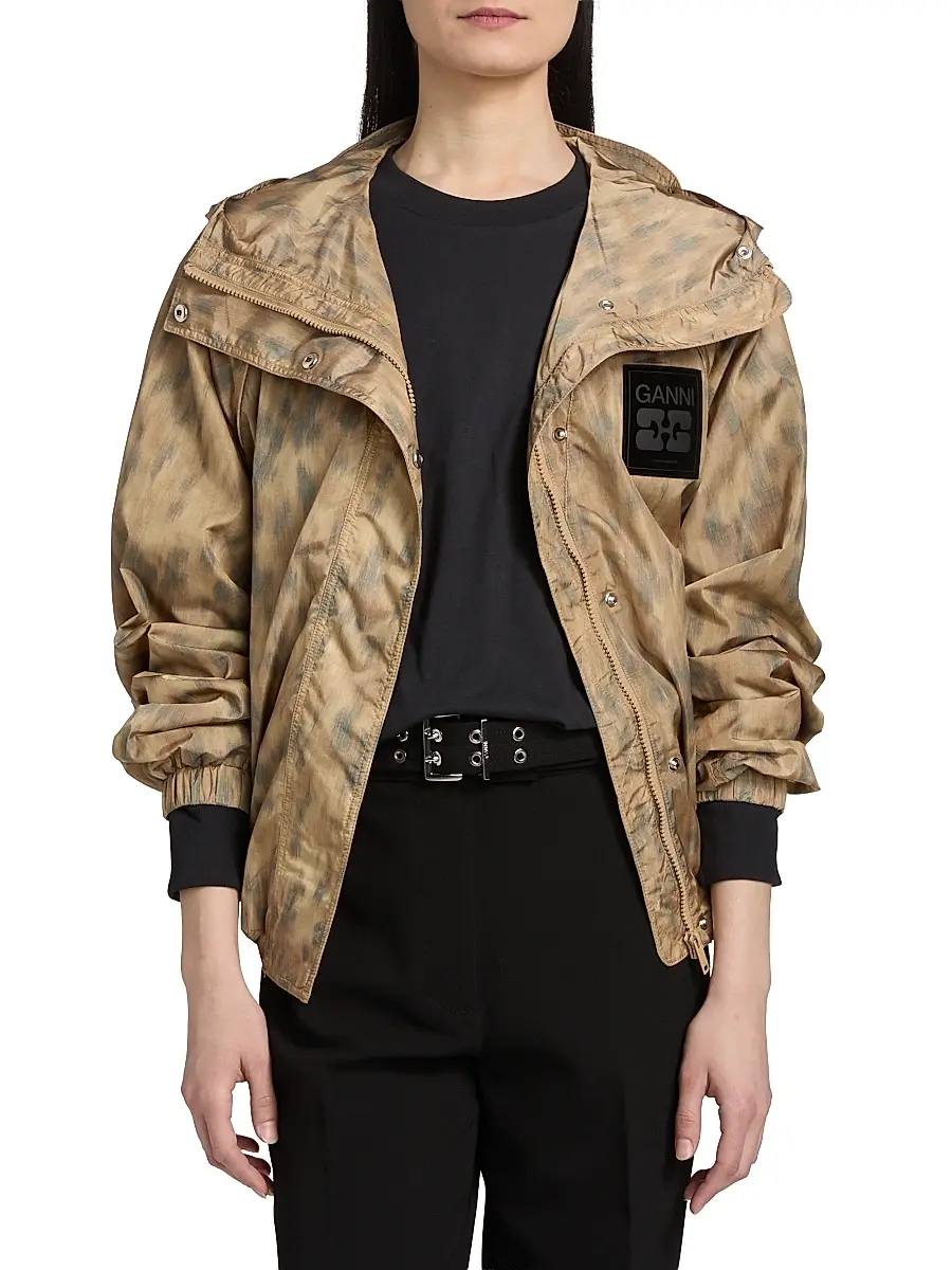 Ganni Women's Leopard-Print Flyweight Hooded Zip-Up Jacket | Thumbnail 3 Ganni Women's Leopard-Print Flyweight Hooded Zip-Up Jacket | Thumbnail 3