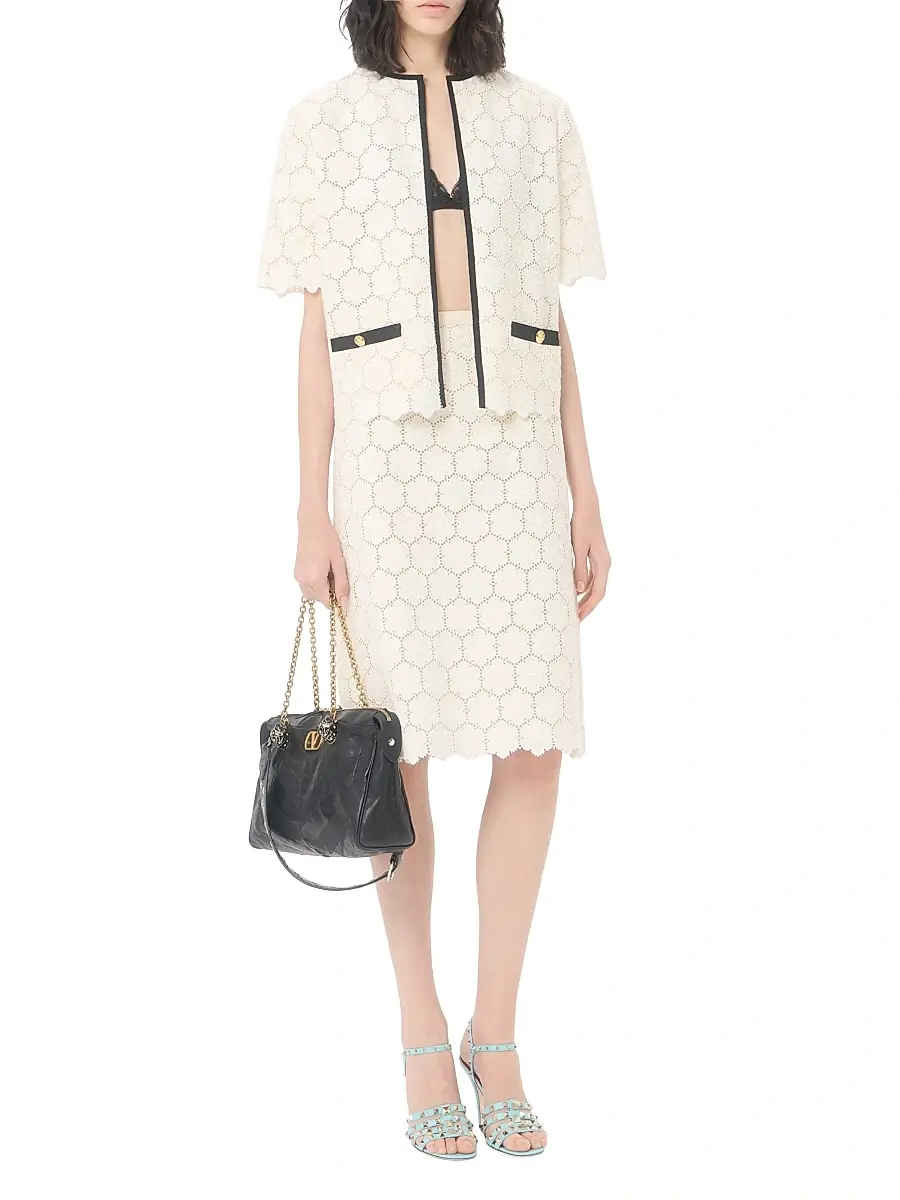 Valentino Women's Cotton Skirt with Fleur Jour - Latte | Thumbnail 2 Valentino Women's Cotton Skirt with Fleur Jour - Latte | Thumbnail 2