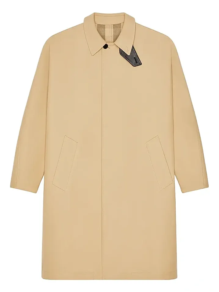 Men's Car Coat in Cotton with Checked Reverse - Beige Men's Car Coat in Cotton with Checked Reverse - Beige