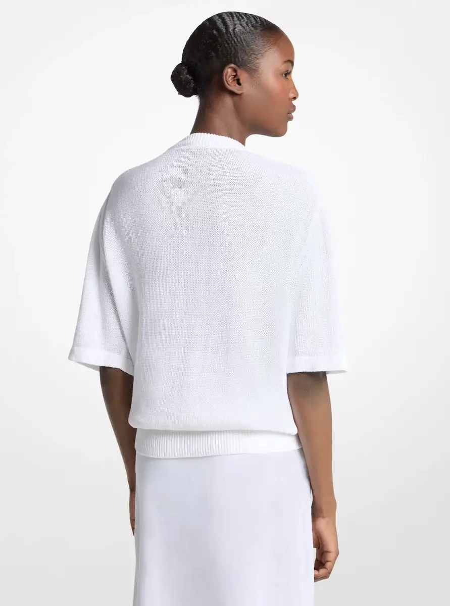 Michael Kors Collection Linen and Cotton T-Shirt in White | Thumbnail 2
