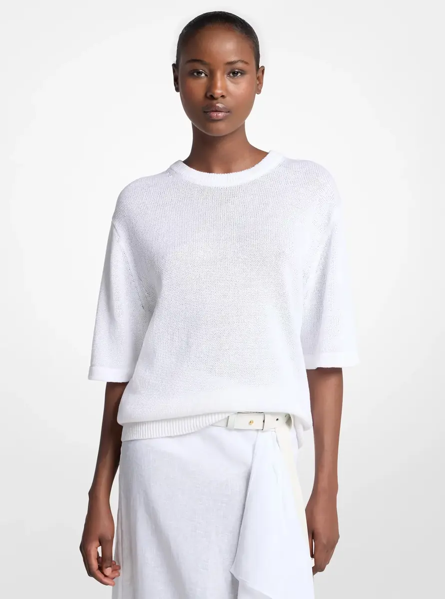 Michael Kors Collection Linen and Cotton T-Shirt in White | Thumbnail 3
