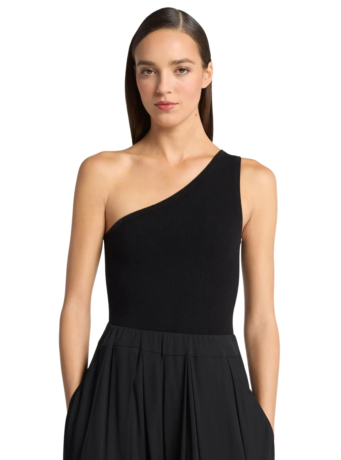 Michael Kors Collection Stretch Cashmere Blend One-Shoulder Bodysuit in Black