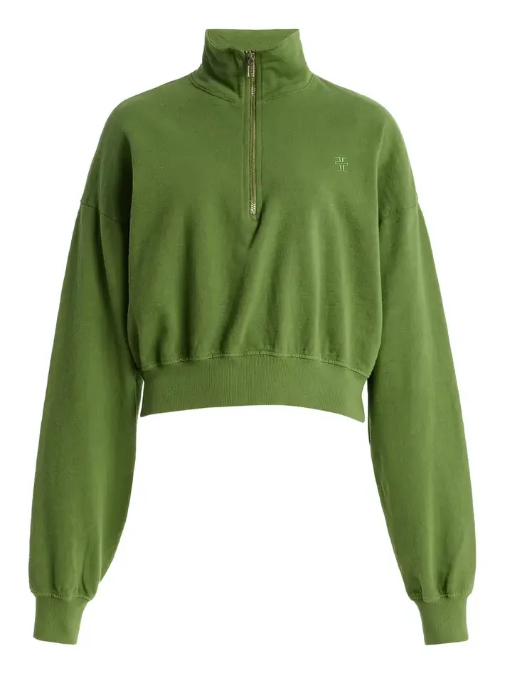 Cotton Cropped Half-Zip Sweatshirt