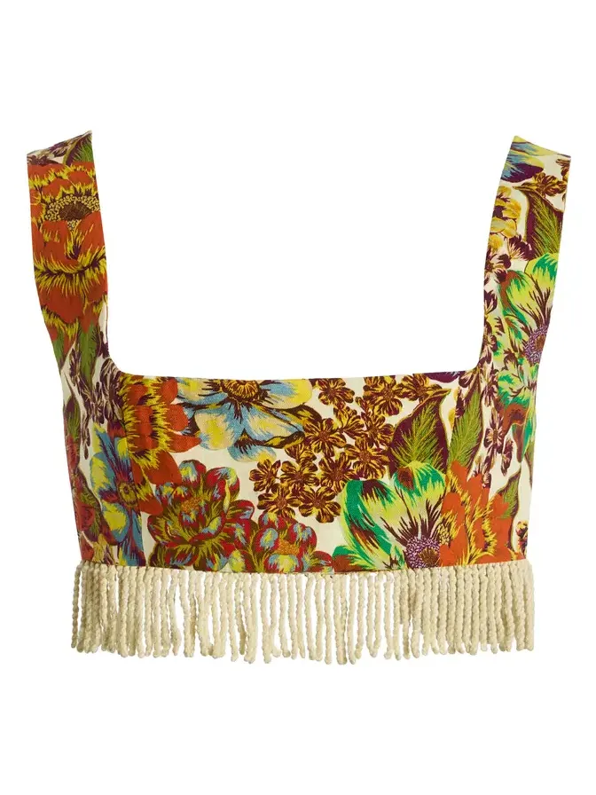 Lana Fringed Floral Linen Bralette Lana Fringed Floral Linen Bralette