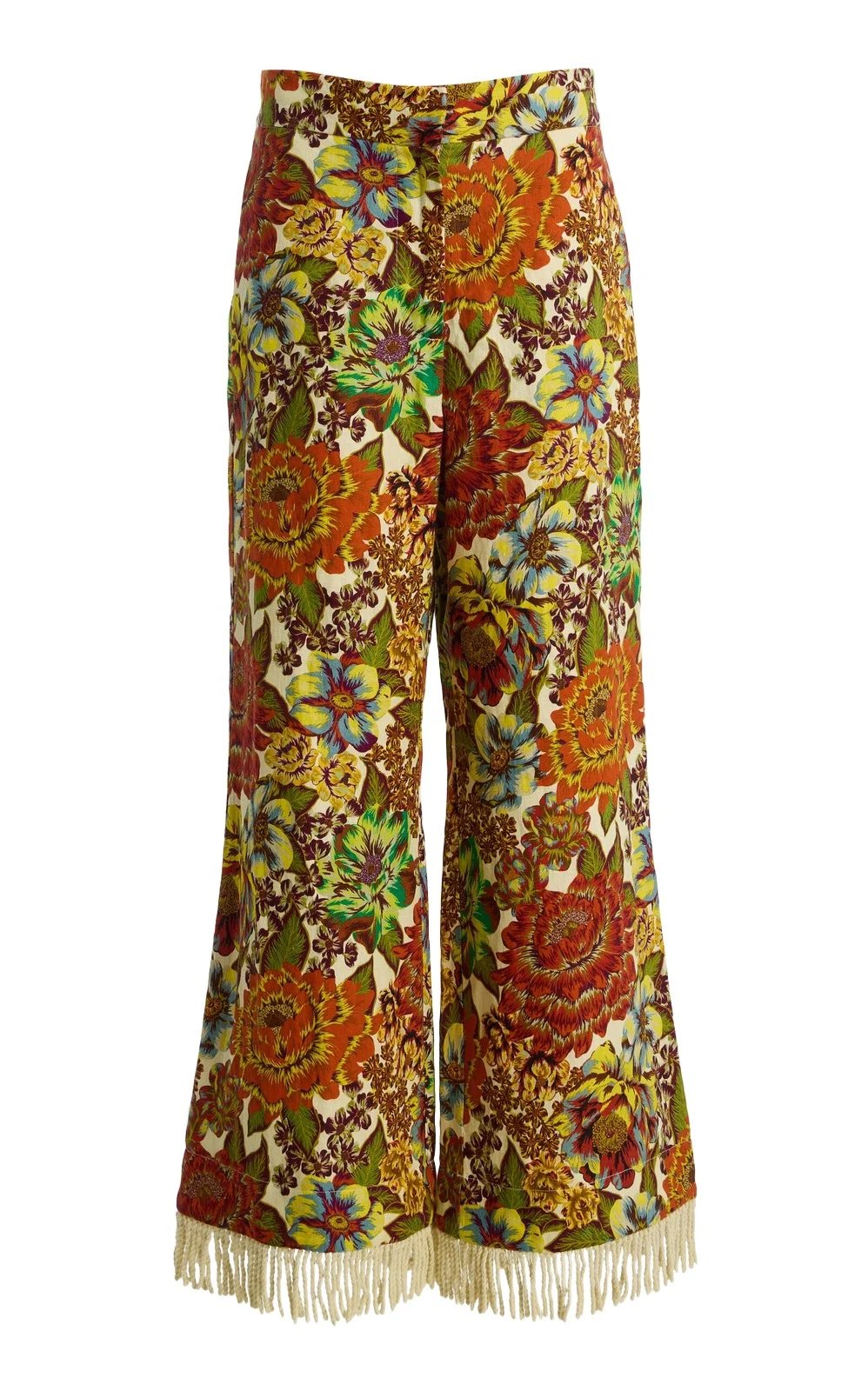Lana Fringed Floral Linen Flared Pants Lana Fringed Floral Linen Flared Pants
