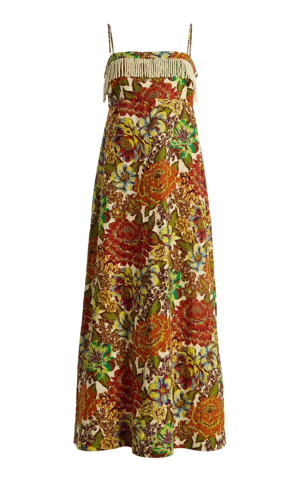 Lana Fringed Floral Linen Day Dress