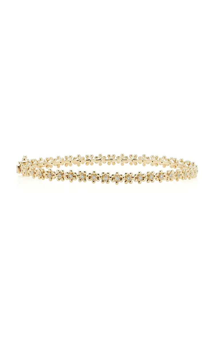 Sydney Evan Tiny Daisy 14K Gold and Diamond Bangle