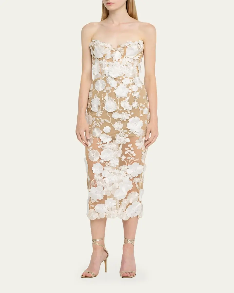 Bronx and Banco Jasmine Strapless Floral Applique Midi Dress | Thumbnail 2 Bronx and Banco Jasmine Strapless Floral Applique Midi Dress | Thumbnail 2