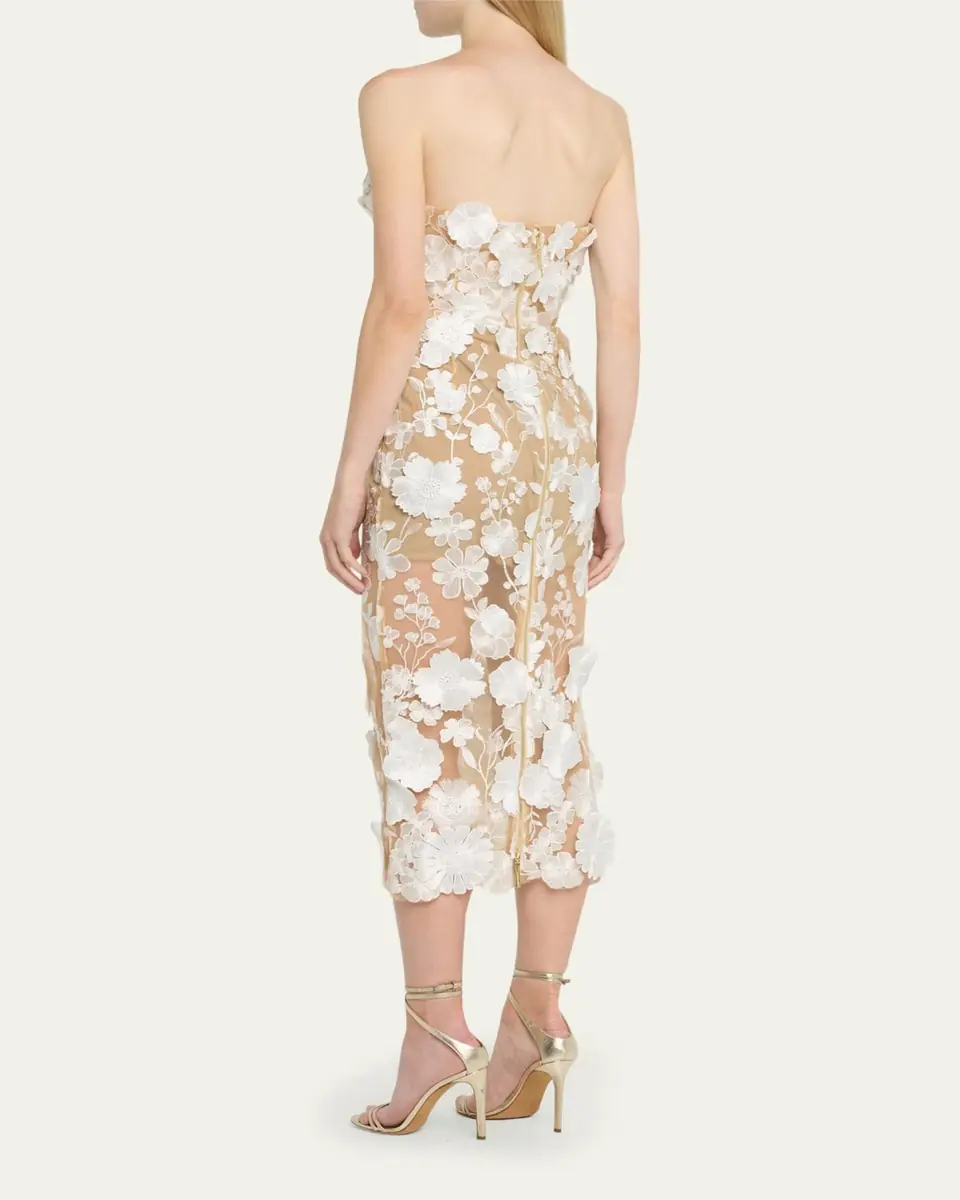 Bronx and Banco Jasmine Strapless Floral Applique Midi Dress | Thumbnail 3 Bronx and Banco Jasmine Strapless Floral Applique Midi Dress | Thumbnail 3