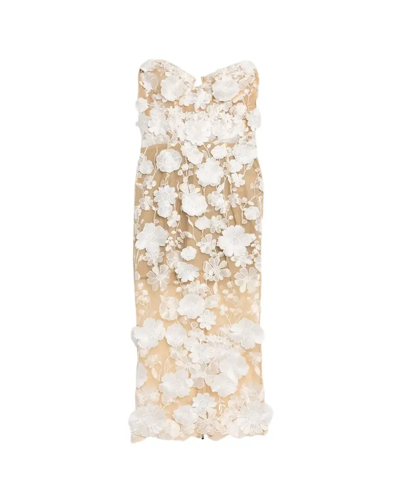 Bronx and Banco Jasmine Strapless Floral Applique Midi Dress | Image 1 Bronx and Banco Jasmine Strapless Floral Applique Midi Dress | Image 1