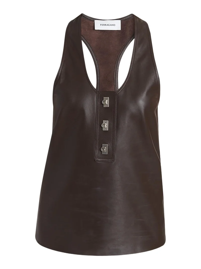 Ferragamo Toggle Nappa Leather Racerback Tank Top