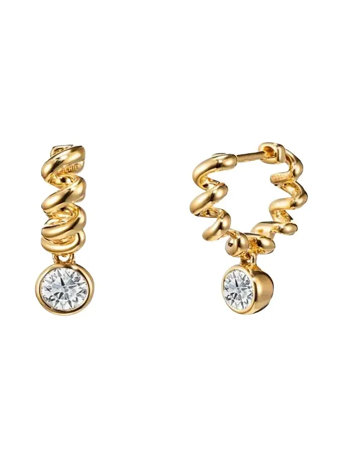 18K Yellow Gold Diamond Slinkee Huggie Drop Earrings