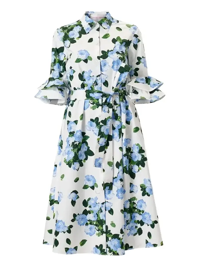 Tiered Ruffle Sleeve Belted Midi Shirtdress Tiered Ruffle Sleeve Belted Midi Shirtdress