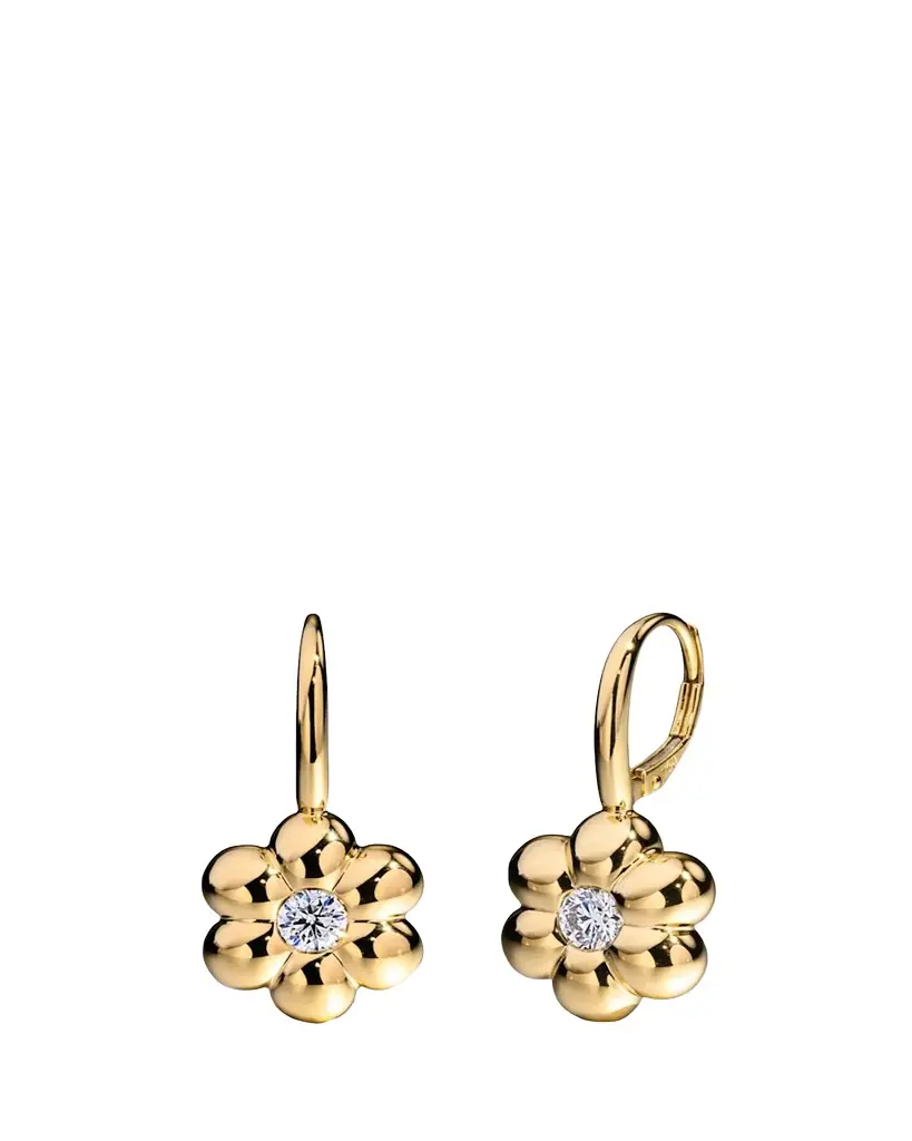 Boochier 18K Yellow Gold Diamond Flower Puff Drop Earrings, 0.3tcw | Image 1 Boochier 18K Yellow Gold Diamond Flower Puff Drop Earrings, 0.3tcw | Image 1