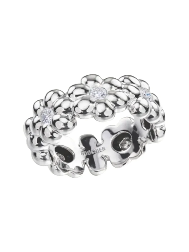 Boochier 18K White Gold Diamond Flower Puff Ring