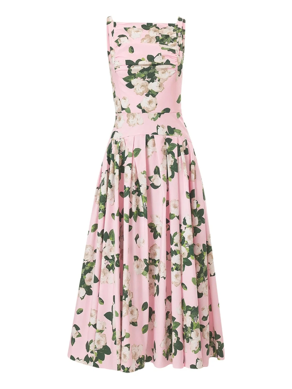 Rose-Print Pleated Drop-Waist Midi Dress Rose-Print Pleated Drop-Waist Midi Dress