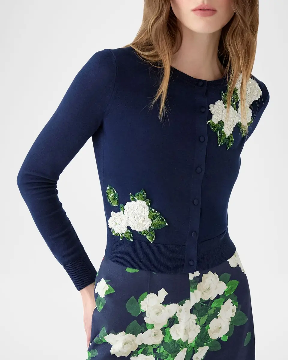 Carolina Herrera Sequined Floral Embroidered Crewneck Cardigan | Thumbnail 7 Carolina Herrera Sequined Floral Embroidered Crewneck Cardigan | Thumbnail 7