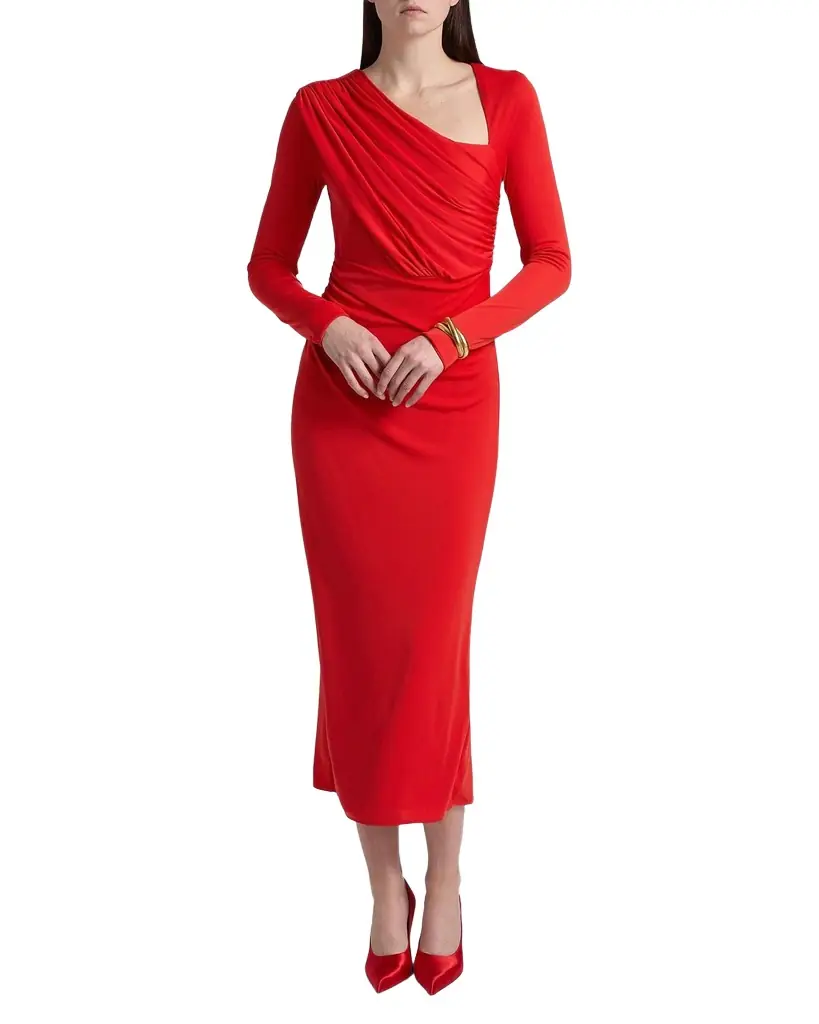 Cinq à Sept Jalyn Draped Jersey Midi-Dress | Image 1 Cinq à Sept Jalyn Draped Jersey Midi-Dress | Image 1