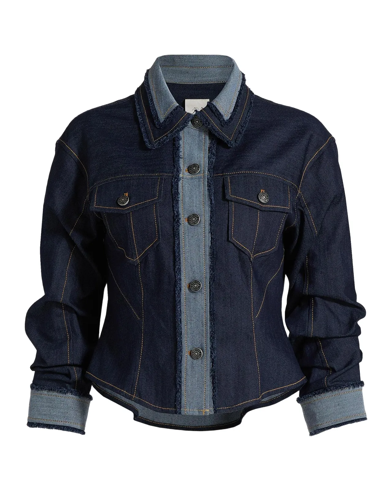 Stretch-Cotton Contrast-Stitch Crop Jacket Stretch-Cotton Contrast-Stitch Crop Jacket