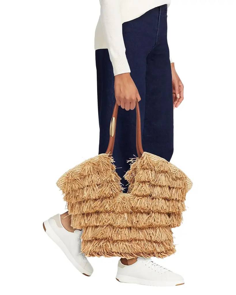 Zimmermann Medium Goldentime Fringed Raffia Tote Bag | Image 1 Zimmermann Medium Goldentime Fringed Raffia Tote Bag | Image 1
