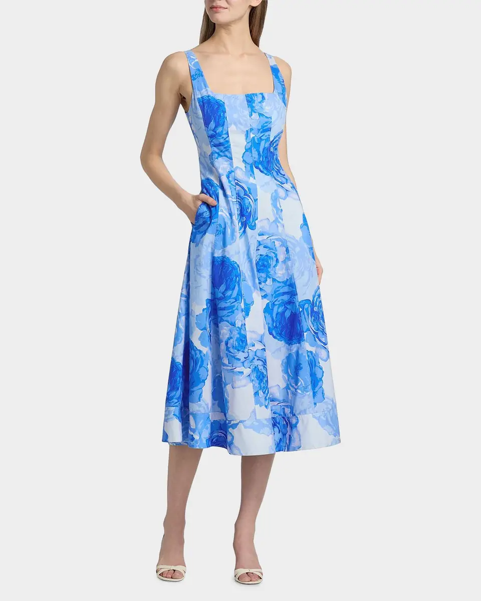 Milly Nia Printed Stretch Cotton Poplin Midi-Dress | Thumbnail 2 Milly Nia Printed Stretch Cotton Poplin Midi-Dress | Thumbnail 2