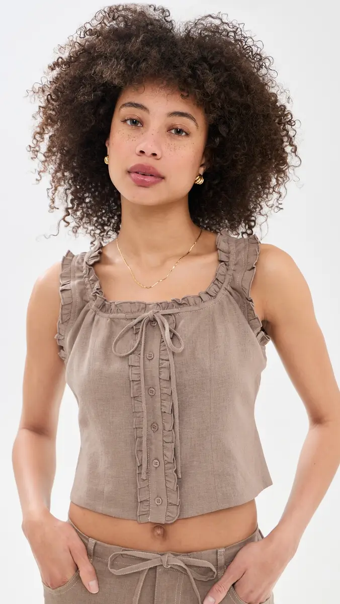 Le Jean Linen Ruffle Cami | Thumbnail 2 Le Jean Linen Ruffle Cami | Thumbnail 2