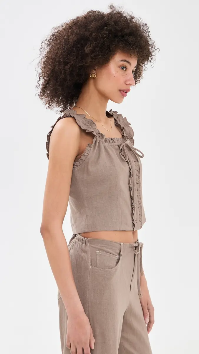 Le Jean Linen Ruffle Cami | Thumbnail 4 Le Jean Linen Ruffle Cami | Thumbnail 4