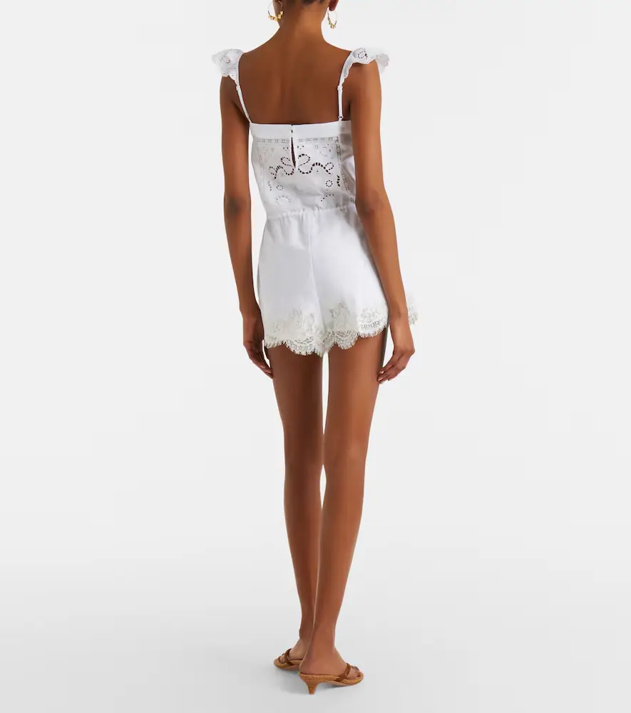 Self-Portrait Embroidered linen and cotton organza romper | Thumbnail 3 Self-Portrait Embroidered linen and cotton organza romper | Thumbnail 3