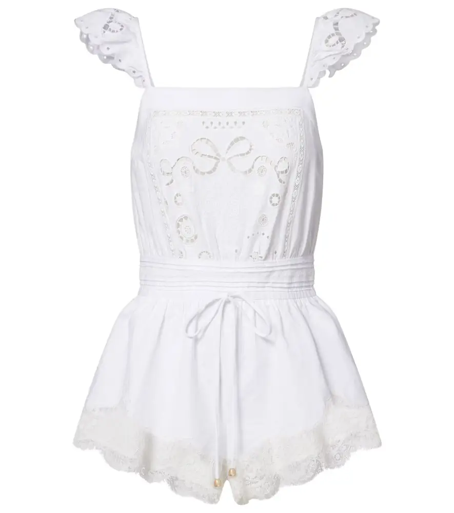 Self-Portrait Embroidered linen and cotton organza romper | Image 1 Self-Portrait Embroidered linen and cotton organza romper | Image 1