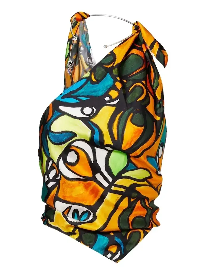Printed draped silk top Printed draped silk top