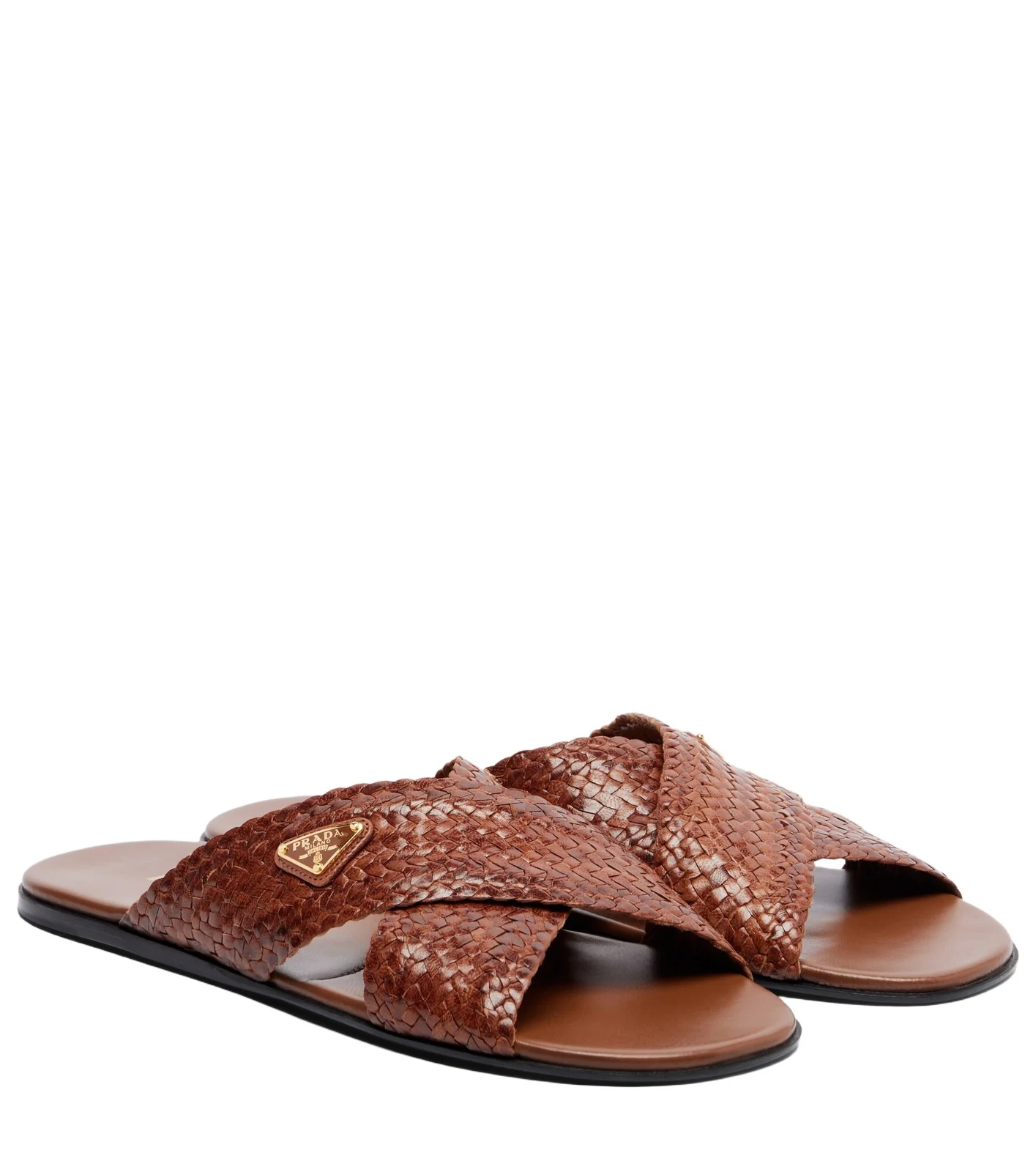 Prada Woven leather slides