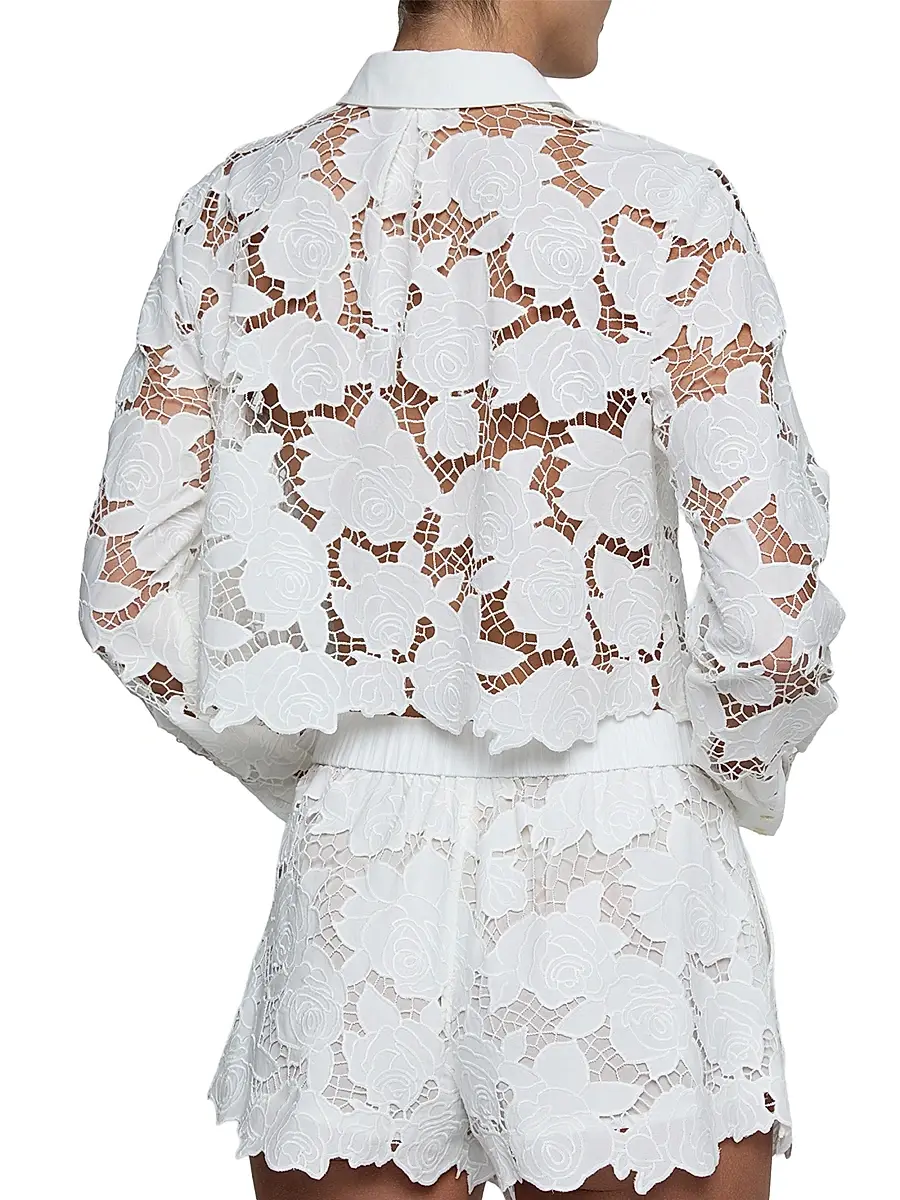 L'Agence Women's Seychelle Floral Cotton Open-Knit Crop Shirt | Thumbnail 5 L'Agence Women's Seychelle Floral Cotton Open-Knit Crop Shirt | Thumbnail 5