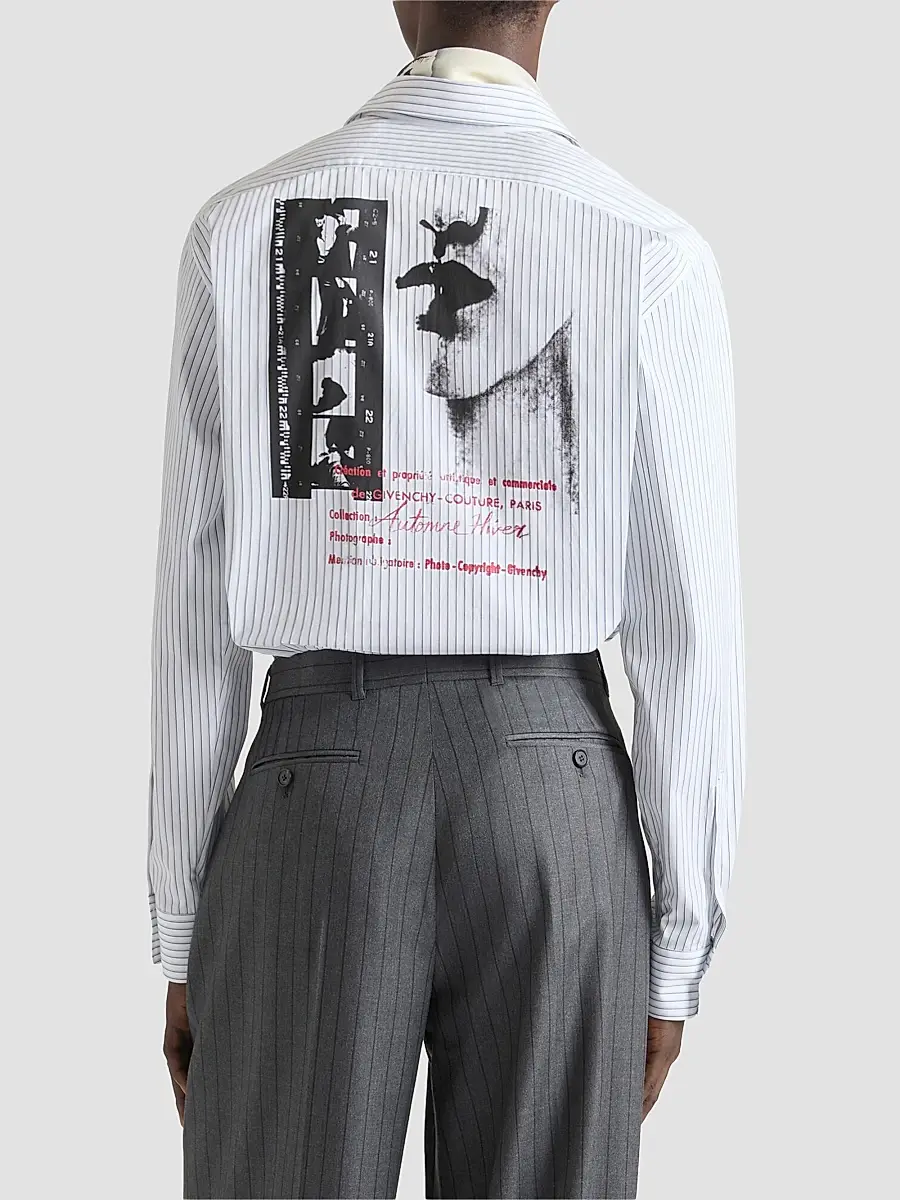 Givenchy Men's Striped Shirt in Poplin with Photographic Negative - White Blue | Thumbnail 4 Givenchy Men's Striped Shirt in Poplin with Photographic Negative - White Blue | Thumbnail 4